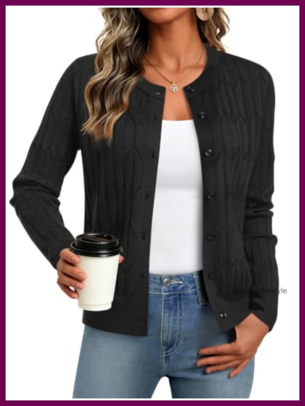 Cable Knit Cardigan Sweaters Casual Crewneck Button Up Long Sleeve Knitwear
